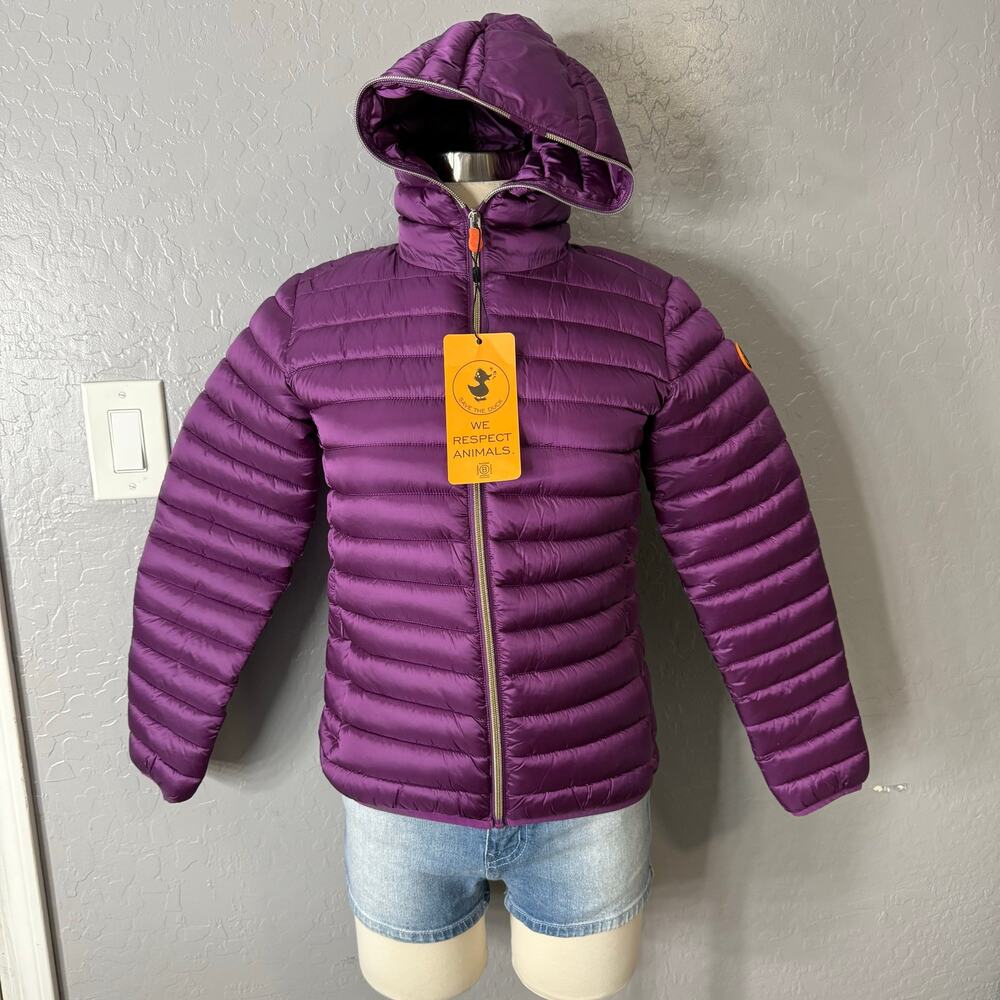 SAVE THE DUCK Purple Puffer Hooded Jacket